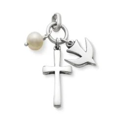 James Avery Artisan Jewelry Pendants|Silver Pendants-Faithful Spirit Cross Pendant with Cultured Pearl