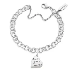 James Avery Artisan Jewelry Sterling Silver Bracelets-Love You More Charm on Forged Link Charm Bracelet