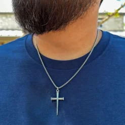 James Avery Artisan Jewelry Men's Necklaces And Chains-Nail Cross Pendant with Heavy Box Chain
