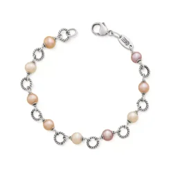 James Avery Artisan Jewelry Link Bracelets|Sterling Silver Bracelets-Twisted Wire Link Bracelet with Multi-Colored Cultured Pearls